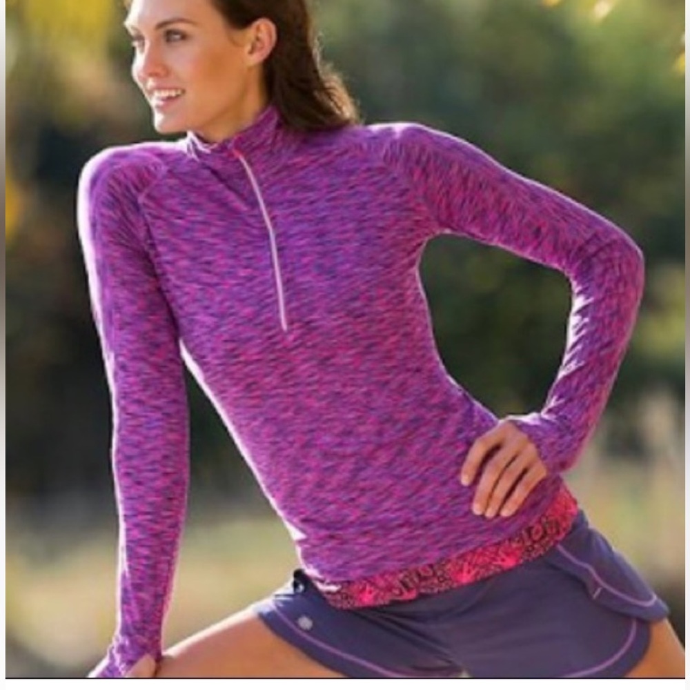 Athleta Purple Pink Space-Dye Quarter-Zip Pullover